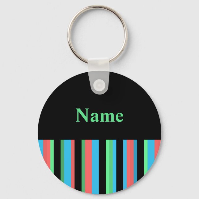 Pretty Striped Keychain Template - Green Text (Front)