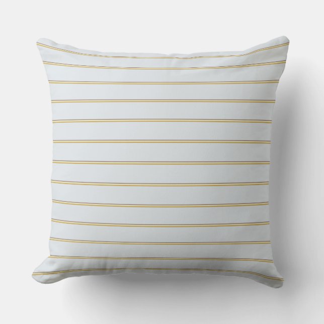 Pretty stripes in natural colours on pale blue cushion (Front)