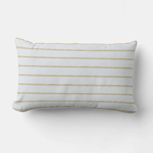 Pretty stripes in natural colours on pale blue lumbar cushion (Front)