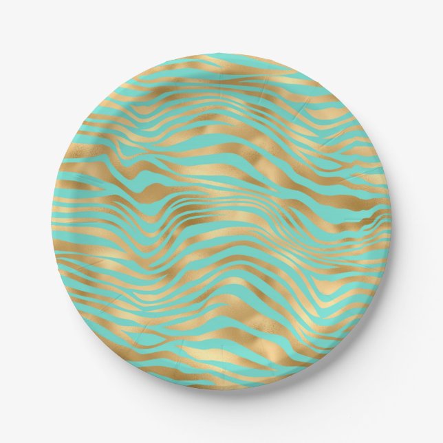 Pretty Stripes mint and gold  Paper Plate (Front)