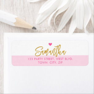PRETTY stylish modern pink heart gold Return Address Label