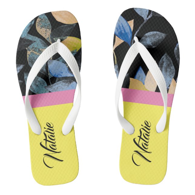 Pretty summer design Monogram colourful watercolor Thongs (Footbed)