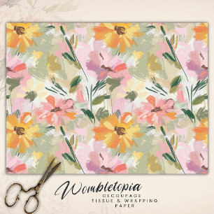 Pretty Summer Floral Watercolor Peach Decoupage Tissue Paper