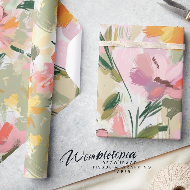 Pretty Summer Floral Watercolor Peach Decoupage Wrapping Paper (Creator Uploaded)