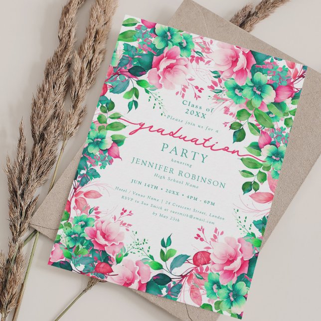 Pretty Summer Garden Floral Graduation Party Invitation (Pretty Summer Garden Floral Graduation Party Invitation)