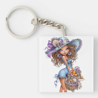PRETTY SUMMER THEMED GIRL DRESSED IN BLUE KEY RING