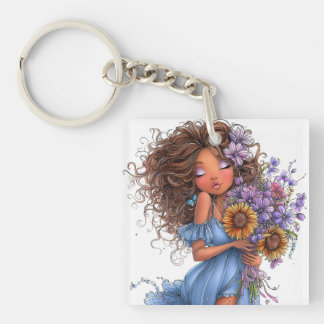 PRETTY SUMMER THEMED GIRL DRESSED IN BLUE KEY RING