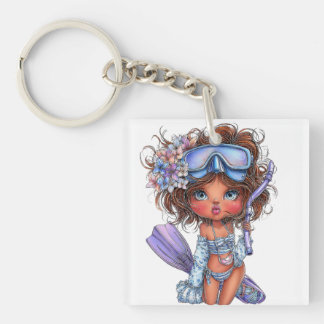PRETTY SUMMER THEMED GIRL DRESSED IN BLUE KEY RING