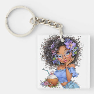 PRETTY SUMMER THEMED GIRL DRESSED IN BLUE KEY RING