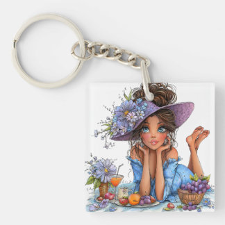 PRETTY SUMMER THEMED GIRL DRESSED IN BLUE KEY RING