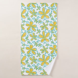 Pretty summer Yellow and Turquoise flower pattern Bath Towel