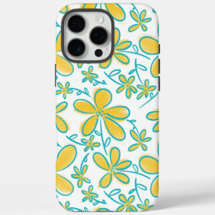Pretty summer Yellow and Turquoise flower pattern iPhone 16 Pro Max Case