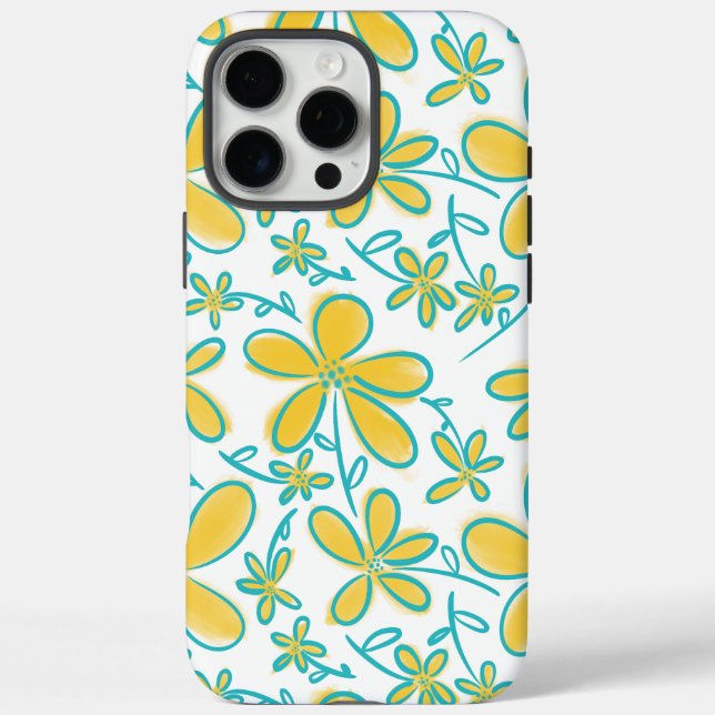 Pretty summer Yellow and Turquoise flower pattern Case-Mate iPhone Case (Back)