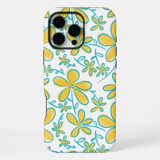 Pretty summer Yellow and Turquoise flower pattern iPhone Case (Back)