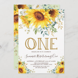 Pretty Sunflower 1st Birthday Summer Yellow Floral Invitation