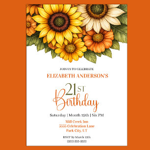 Pretty Sunflower 21st Birthday Invitation