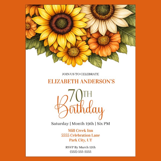 Pretty Sunflower 70th Birthday Invitation (Pretty Sunflower 70th Birthday Invitation For Women.)