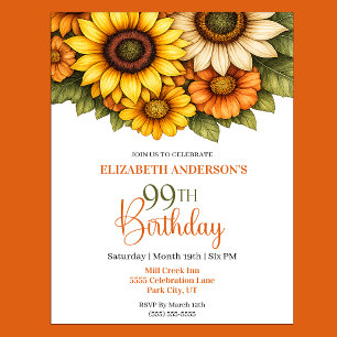 Pretty Sunflower 99th Birthday Invitation