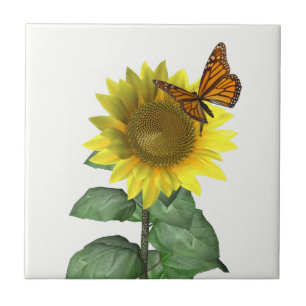 Pretty Sunflower and Butterfly Tile