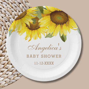 Pretty Sunflower Baby Girl Shower Paper Plate