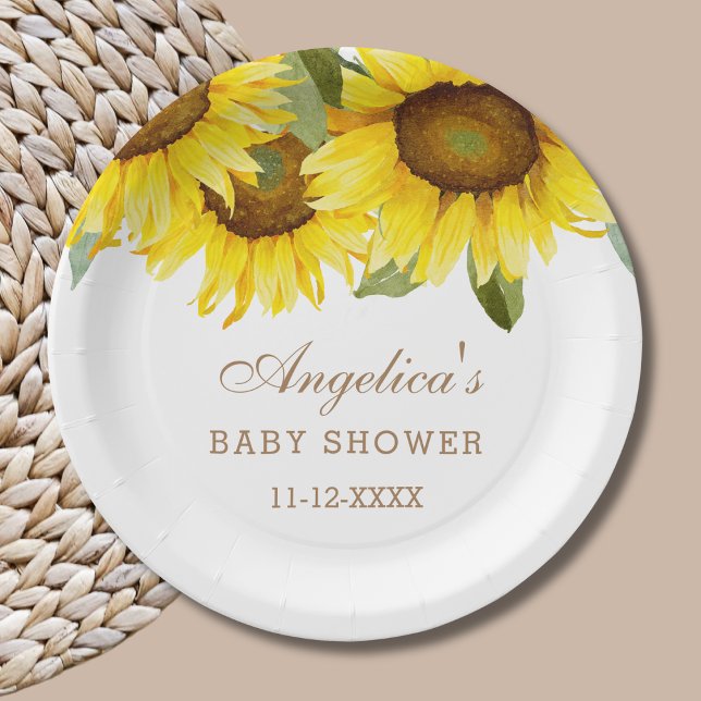 Pretty Sunflower Baby Girl Shower Paper Plate (Creator Uploaded)