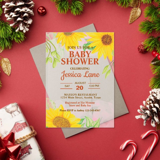 Pretty Sunflower Baby Shower Acrylic Invitations (Insitu (Holiday))