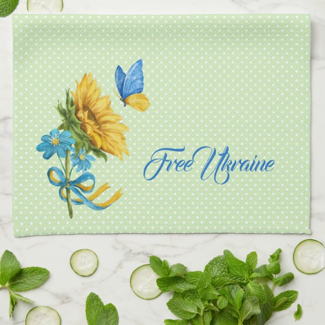 Pretty Sunflower & Butterfly Ukraine Support   Tea Towel (Folded)