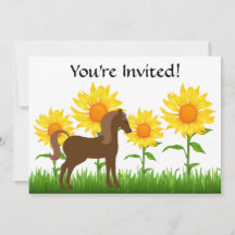 Pretty Sunflower & Horse Birthday Party Invitation