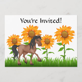 Pretty Sunflower & Horse Birthday Party Invitation