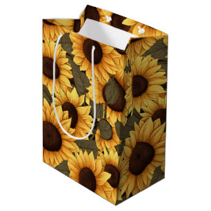 Pretty Sunflower Illustration All Over Print Medium Gift Bag