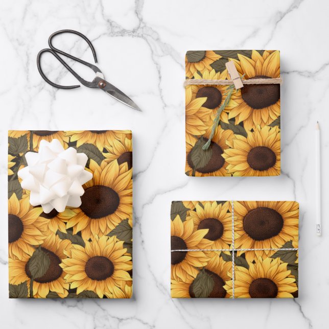 Pretty Sunflower Illustration All Over Print Wrapping Paper Sheet (Front)