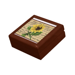 Pretty Sunflower On Vintage Sheet Music Gift Box