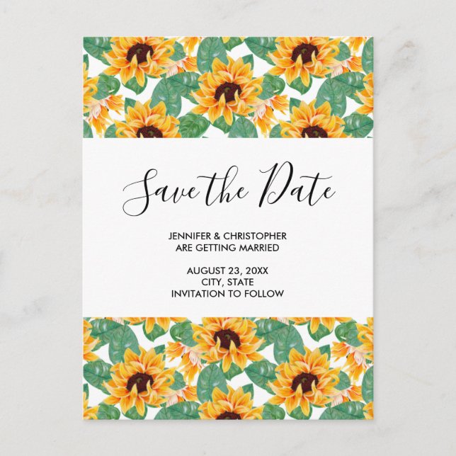Pretty Sunflower Pattern Save the Date Invitation Postcard (Front)
