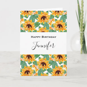 Pretty Sunflower Pattern Yellow & Green Birthday Card