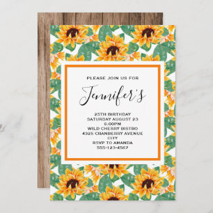 Pretty Sunflower Pattern Yellow & Green Birthday Invitation
