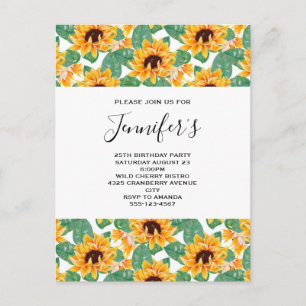 Pretty Sunflower Pattern Yellow & Green Birthday Invitation Postcard