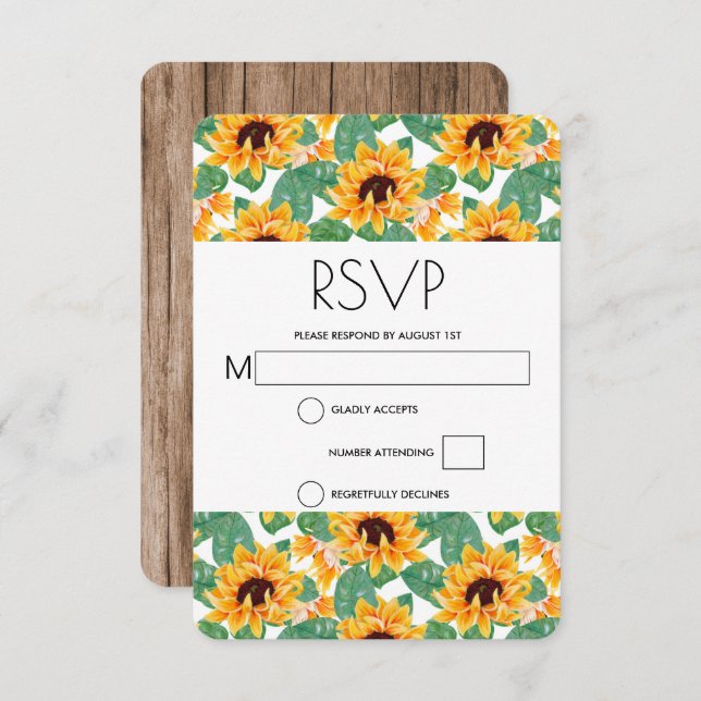 Pretty Sunflower Pattern Yellow & Green Wedding RSVP Card (Front/Back)