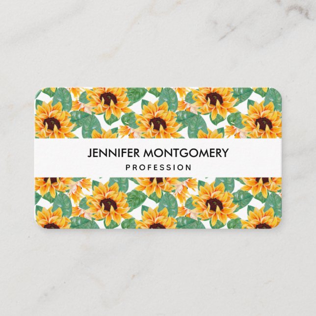 Pretty Sunflower Yellow & Green Pattern Business Card (Front)