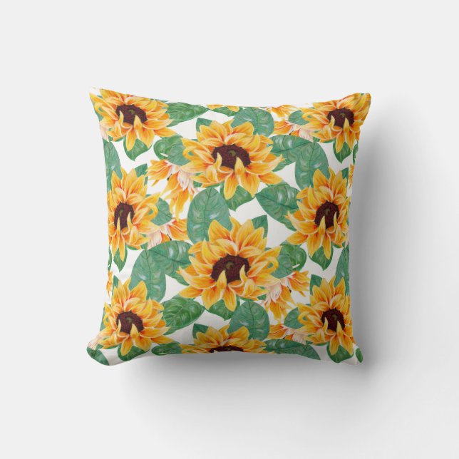 Pretty Sunflower Yellow & Green Pattern Cushion (Front)