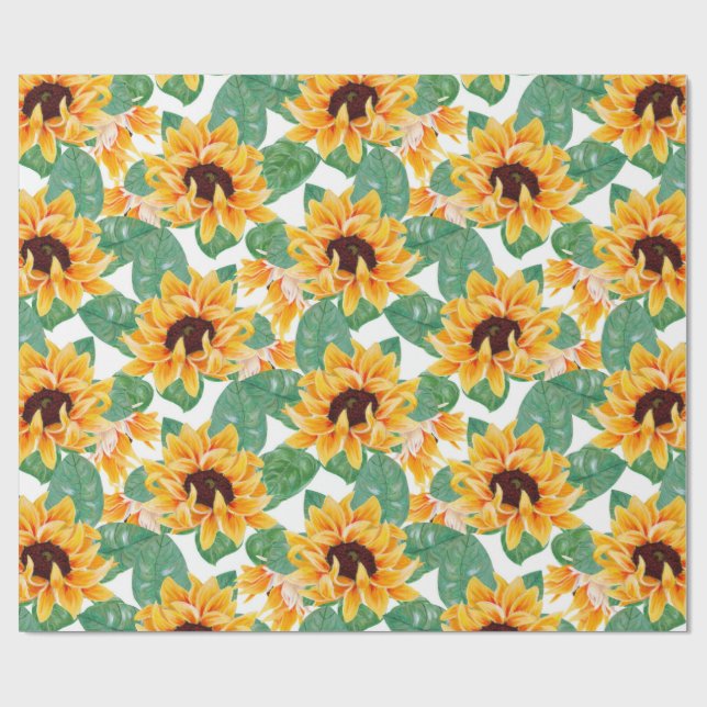 Pretty Sunflower Yellow & Green Pattern Wrapping Paper (Flat)
