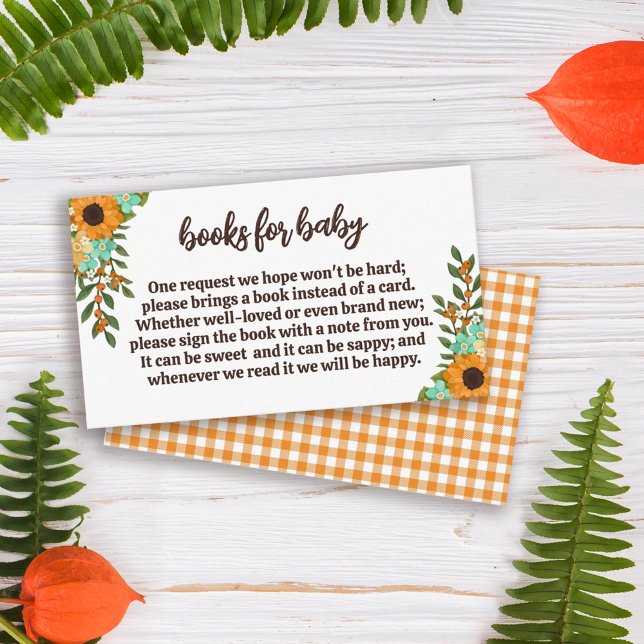 Pretty Sunflowers Baby Shower Books For Baby Enclosure Card (Creator Uploaded)