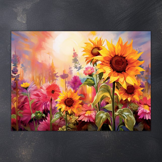 Pretty Sunflowers in Field of Colourful Flowers Poster (Pretty Sunflowers in Field of Colorful Flowers Poster)