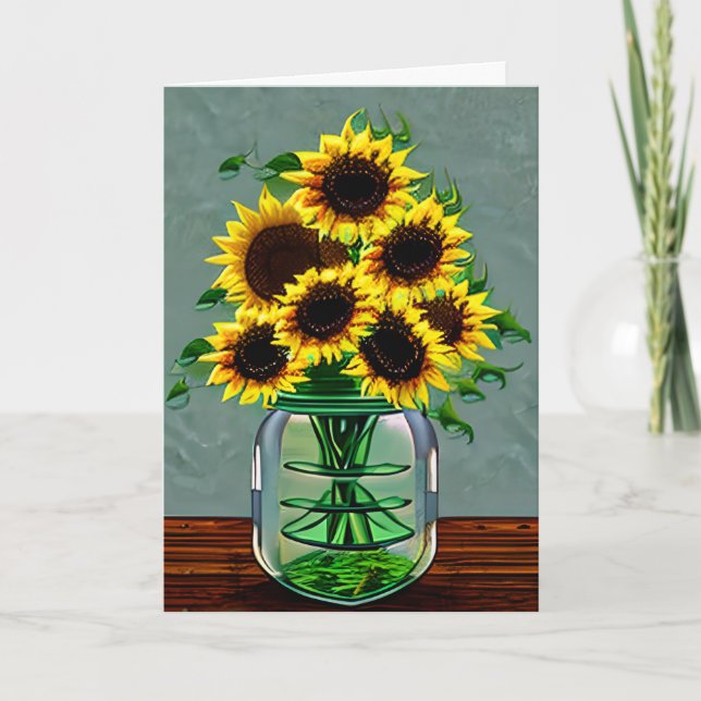 Pretty Sunflowers in Vases Art Grandma's Birthday Card (Front)