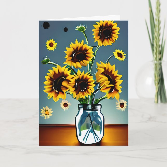 Pretty Sunflowers in Vases Art | Mum's Birthday Card (Front)