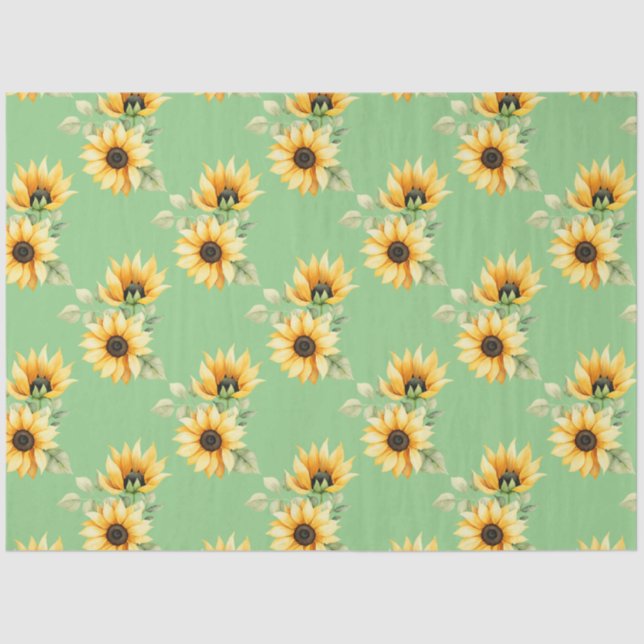 Pretty Sunflowers on Green Background Tissue Paper (Front)
