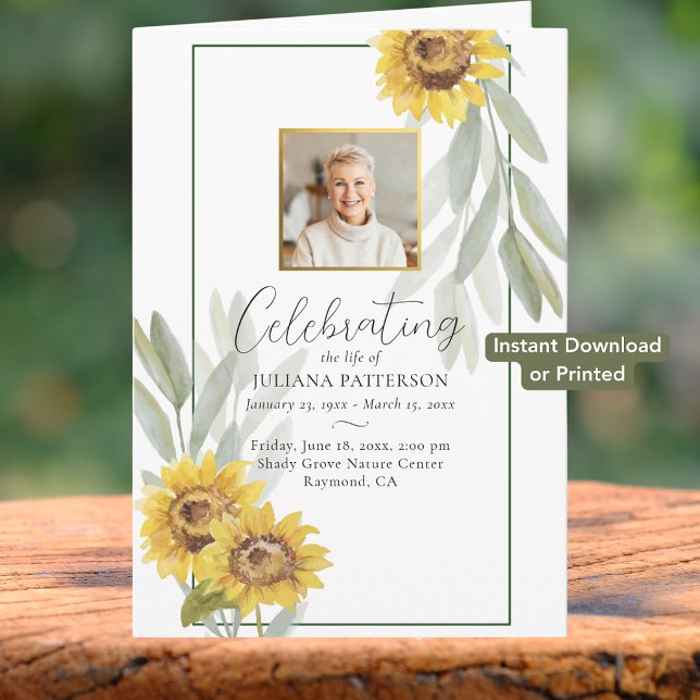Pretty Sunflowers Photo Digital Funeral Program (Creator Uploaded)