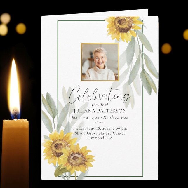 Pretty Sunflowers Photo Order of Service Funeral Program (Creator Uploaded)