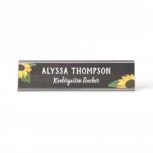 Pretty Sunflowers & Rustic Wood Name Teacher