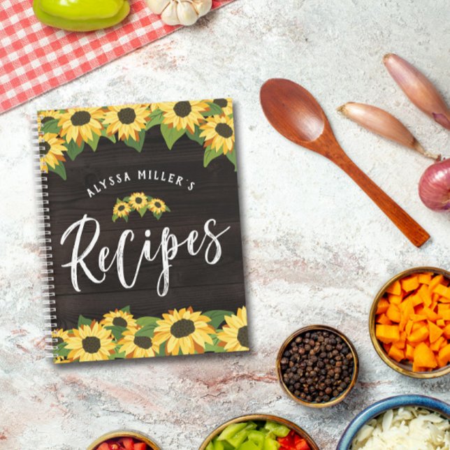 Pretty Sunflowers & Rustic Wood Recipes Notebook (Creator Uploaded)