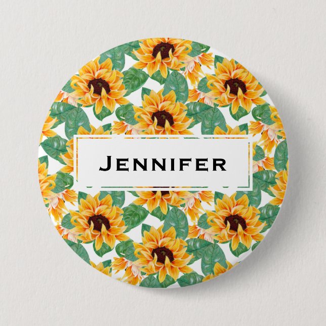 Pretty Sunflowers Yellow & Green Pattern 7.5 Cm Round Badge (Front)